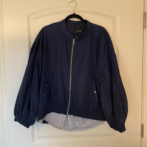 Zara Navy Bomber Jacket - Picture 2 of 8